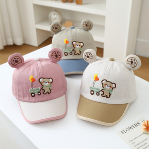 26 Nuevas Gorras de Béisbol Infantiles de Lona de 6 Paneles con Bordado de Oso de Dibujos Animados Coreanos para Primavera y Otoño, Gorra de Bebé con Estampado por Sublimación - Product Image 1