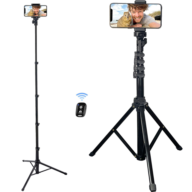 61inch Retractable And Adjustable Plate Cell Phone Tripod With Wireless Remote Control And Cell Phone Clip