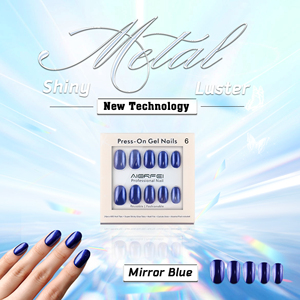 Faux <span class=keywords><strong>ongles</strong></span> à presser en ABS chromé argenté, <span class=keywords><strong>bleu</strong></span> métallisé, forme ovale, 24 pièces, couvrance totale, certifiés CE, pré-conçus - Product Image 3