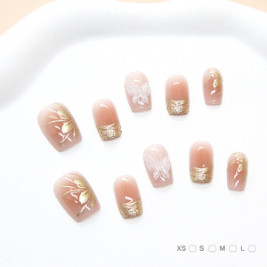 Venta caliente mejor precio descuento a granel <span class=keywords><strong>uñas</strong></span> <span class=keywords><strong>postizas</strong></span> corto sólido Metal francés transparente brillo mariposa falso prensado en <span class=keywords><strong>uñas</strong></span> - Product Image 3