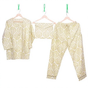 Ensemble de pyjama pour femmes en coton 100% à imprimé floral, manches longues, pantalon à boutons, vêtements de nuit décontractés, printemps été, respirant - Product Image 1