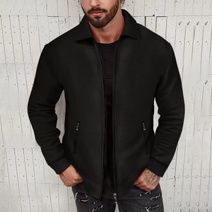 Chaqueta de punto tipo gofre para hombre Temu, con cierre frontal, cuello vuelto, manga larga, informal, para primavera y otoño. - Product Image 4