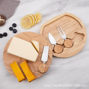 Plateau à fromage en bambou en forme de ballon de football avec ensemble de couteaux, plateau de service rond pour fromage, pizza, fruits, pain, couleur bois naturel - Product Image 2