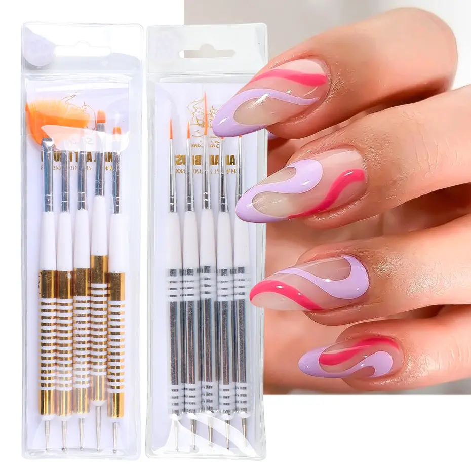 Новинка 2022, кисти для дизайна ногтей, нейлоновые волосы, двухсторонний набор 3d кистей для дизайна ногтей с акриловой ручкой, набор кистей для дизайна ногтей