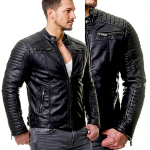 Blouson moto homme en PU, nouveau modèle, col montant décontracté, fermeture éclair, boutons décoratifs, respirant, imperméable, à capuche - Product Image 5