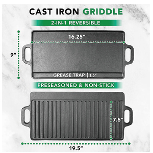 Plaque de cuisson réversible 2-en-1 en fonte avec poignées, antiadhésive, pour cuisinières à gaz, à <span class=keywords><strong>induction</strong></span>, fours et feux ouverts, durable - Product Image 5