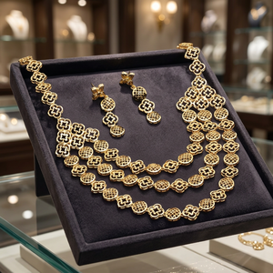 Micro-Formed Gold Plated Orthodox Wedding Box Chain Long <b>Necklaces</b> with Pearls and Diamonds Jewelry Set for Gift - Product Image 4