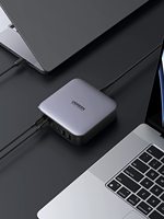 Ugreen adapter pengisi daya 200W, pengisi daya Cepat USB C Desktop Nexode 6 port GaN PD dengan kabel pengisian daya 3 kaki