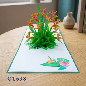 Venta al por mayor de artesanía de papel hecha a mano con diseño floral 3D pop-up de paraíso de aves, impresa a medida en verde, 150x150mm, impresión offset, recuerdo Viet-craft - Product Image 6