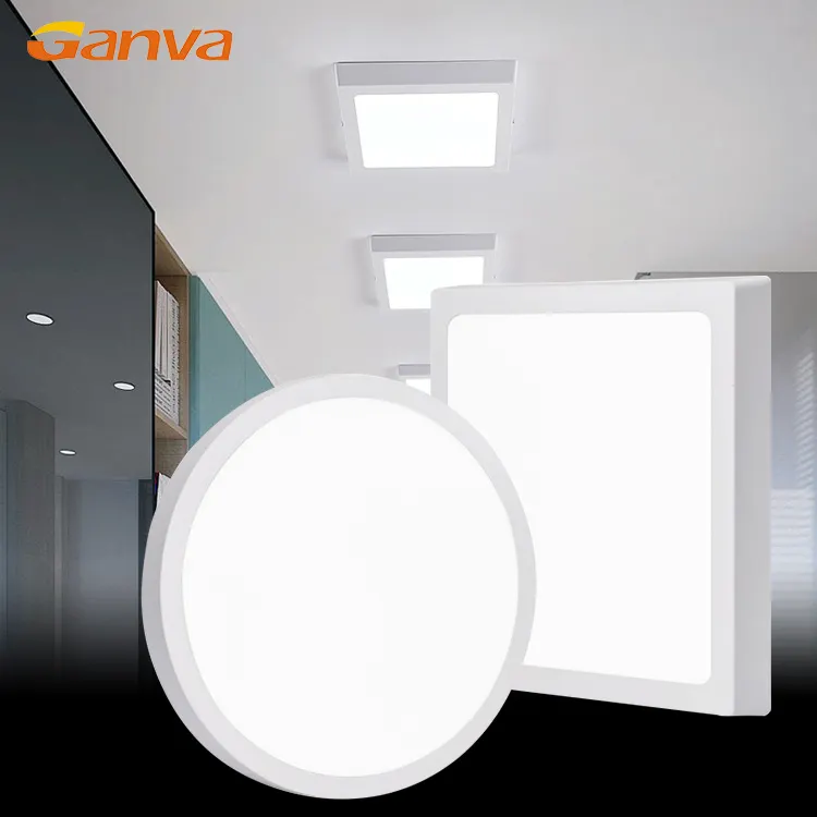 GANVA卸売ホットセールフラットスクエアラウンド6W12W18W24W天井埋め込み式LEDパネルライト