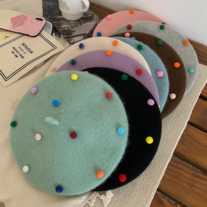 Bonnets filles artiste peintre chapeau sucre haricot petite boule laine feutre mignon doux femmes béret chapeau - Product Image 4
