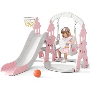 Ensemble d'aires de jeux pour enfants 4-en-1 de qualité supérieure toboggan intérieur/extérieur et panier de basket balançoire pour les tout-petits 1-3 - Product Image 1