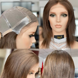 2025 SHY nuevo diseño Peluca de encaje completo virgen de lujo nudo único 5,0 pelo europeo Gluelss transparente para encaje para pacientes con cáncer - Product Image 1