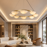 Lustre rond personnalisé en or, cuivre et albâtre naturel, luminaire suspendu pour salle à manger, salon, villa
