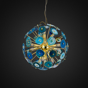 Plafonnier Art-dynastie en pierre d'agate verte, éclairage de livre, 6 lumières LED Spoutnik Lampara, pierre minérale avec structure en or - Product Image 5