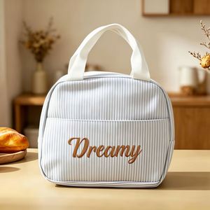 Custom Name Embroidered Corduroy <b>Thermal</b> Insulated Large Capacity Durable Lunch Tote Portable Reusable Cooler Bag for <b>Boys</b> - Product Image 3