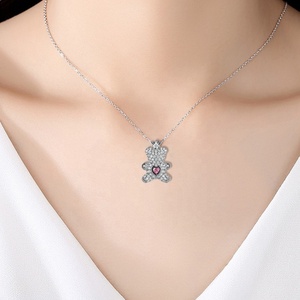 Collar de Plata de Ley 925 con Oso de Peluche y Corona, Venta al por Mayor, Accesorios de Joyería Bonitos, Dijes de Circonita Cúbica, Regalos de Cumpleaños - Product Image 6