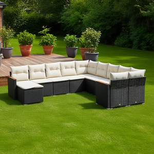 Ensemble de canapés de jardin modulaires en rotin PE noir D0100XF6SY8, meubles d'extérieur élégants et durables avec coussins en mousse haute densité - Product Image 2