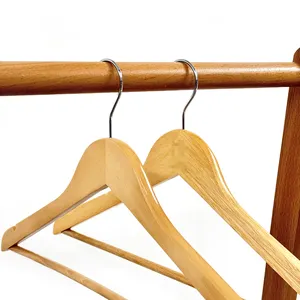 In Stock Hotel Wooden Coat Hanger Non Slip Boutique Wooden Clothes Hanger For Clothing Shop