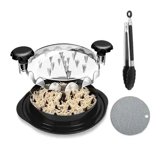 Hot Selling Round Chicken Shredder Bowl Twist Tool Meat Shredder Chicken Shredder With Non-skid Base Mat And Transparent Lid