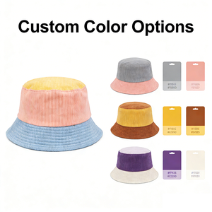Sombrero de Pescador de Pana para Niños, Color <span class=keywords><strong>Pastel</strong></span> Personalizado al por Mayor, Rosa, <span class=keywords><strong>Amarillo</strong></span>, Azul, Suave, para Otoño e Invierno - Product Image 4