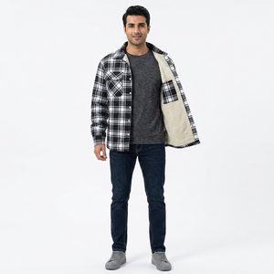 2024 Mens Fleece Lining Jackets, Flannel Cotton Jackets Plaid Casual Button Down Cargo Work <b>Coats</b> Thicken Outwear Tops - Product Image 1