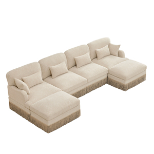 131"Comfy Chenille Leopard Printing L-Shape Three Seat <b>Sofa</b> Delicate Tassel Edge Movable Ottomans Modern Fashion Style <b>Hotel</b> Use - Product Image 6