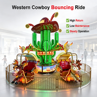 Manège à Bascule Rotatif Western Cowboy, Design Exquis, Attrayant pour les Visiteurs, pour Fêtes Foraines et Événements Extérieurs