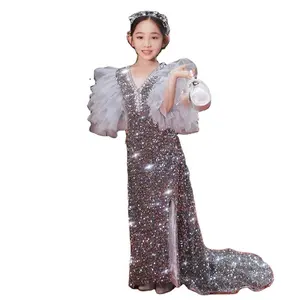 High-end Children's Birthday Evening Dress Mesh Lantern Sleeve Girl Princess Dress Boutique Dresses