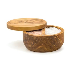 Acacia Wood Salt Container Divided Lid Kitchen <b>Spice</b> <b>Jar</b> Minimalist Design Small Size - Product Image 4