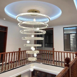 Lámpara Colgante de Techo LED de Cristal para Hotel, Estilo Villa, Altura Ajustable, 3m de Diámetro, 1.5m, 7 Anillos, 432W - Product Image 6