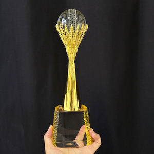 Souvenir <strong>Gifts</strong> Gold Crystal <strong>Cricket</strong> Ball Trophy Customized Crystal Trophy Engraved Awards Yellow Base MH-N564 - Product Image 5