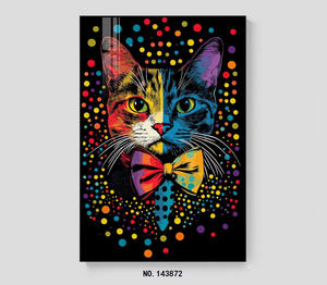 Retrato <span class=keywords><strong>de</strong></span> gato negro minimalista, arte <span class=keywords><strong>de</strong></span> pared <span class=keywords><strong>de</strong></span> diamantes, felino elegante con paisaje para decoración para sala <span class=keywords><strong>de</strong></span> estar - Product Image 6