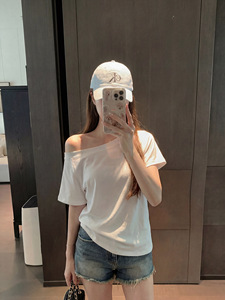 Top Estivo Casual da Donna con Logo Personalizzato, in Cotone e Spandex, Aderente e Traspirante, <span class=keywords><strong>Monospalla</strong></span> con Collo Tondo e Manica Corta - Product Image 3