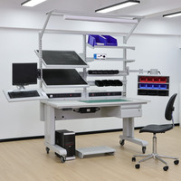 Station de travail ESD DETALL pour l'assemblage de circuits imprimés avec réglage de hauteur programmable et design ergonomique