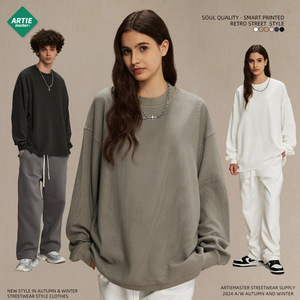 คอลเลคชั่นฤดูใบไม้ร่วงฤดูหนาว2025เสื้อยืดแขนยาวผู้ชายแฟชั่นอเมริกันระบายอากาศได้330g สไตล์ลำลองทรงหลวม - Product Image 5