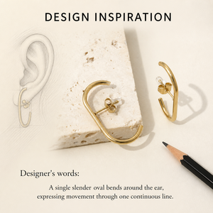 Boucles d'oreilles créoles ovales fines en acier inoxydable plaqué or 14K sous vide, bijoux linéaires minimalistes - Product Image 4
