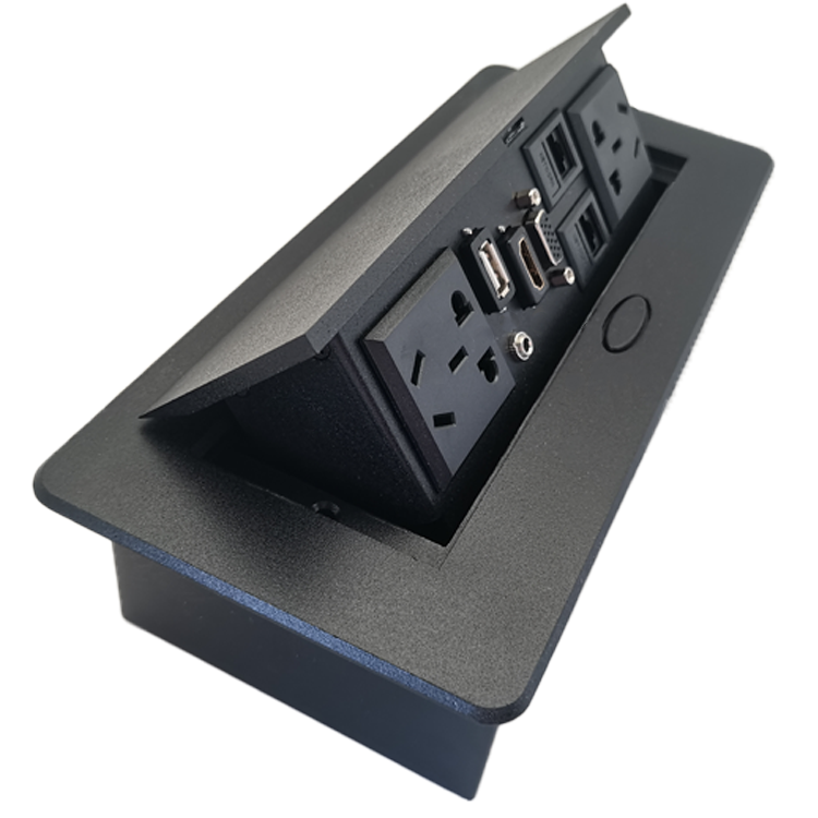 Black Top Grade Desktop Power Socket Usb Double 16a 2-Pin/3pin Sockets Slowly Pop up Embedded Conference Desktop Socket