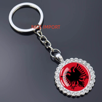 Porte-clés fleur en strass drapeau Albanie, très populaire, pour sac à dos, décoration de clés, breloque de portefeuille, souvenir de voyage