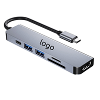 Hub USB multiport en alliage d'aluminium Type-C 3 4 5 6-en-1, station d'accueil, lecteur de cartes SD TF USB3.0 pour ordinateur portable, USB3.1 PD100W HDTV