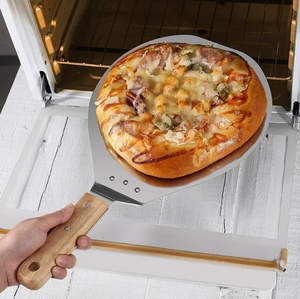 Deslizador <span class=keywords><strong>de</strong></span> pizza <span class=keywords><strong>de</strong></span> acero inoxidable <span class=keywords><strong>de</strong></span> 8 pulgadas con mango <span class=keywords><strong>de</strong></span> madera <span class=keywords><strong>de</strong></span> haya, utensilio <span class=keywords><strong>de</strong></span> cocina redondo para mover pasteles, herramientas para pizza - Product Image 4