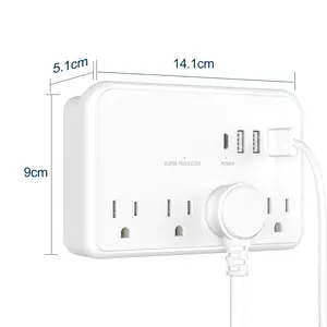 Newest Electrical Socket Multi 4 USB and 4 Outlet Extension Cord with Type C Flat Plug US Power Strip
