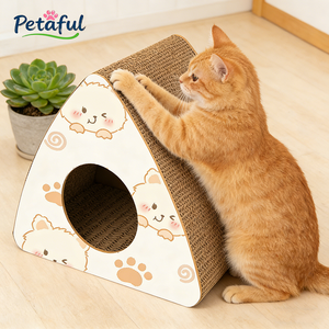 Mainan Interaktif Terowongan Penggaruk Kucing Bentuk Segitiga dari Karton, Penggaruk Kucing dari Kardus, Logo Kustom OEM, Mainan Hewan Peliharaan - Product Image 1