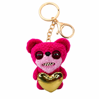 Porte-clés en peluche rose personnalisé mignon, motif dessin animé, écologique, durable, doux, breloque de sac en forme de cœur doré, mini jouet pendentif de 12 cm
