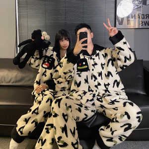 Ensembles de vêtements de nuit, pyjamas, hiver, peluche, dessin animé, col châle, <span class=keywords><strong>couple</strong></span>, ensemble de pyjamas chauds - Product Image 6