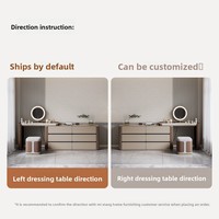 Commode italienne minimaliste en chêne massif avec coiffeuse intégrée, bureau télescopique rétractable et miroir lumineux pour maquillage