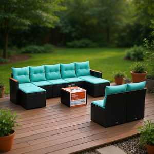 Set di divani da giardino in polyrattan nero da 10 pezzi con cuscini, mobili da esterno, design contemporaneo, stile moderno - Product Image 2