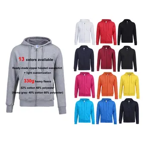 330g hoodie pria kustom blok warna bordir applique kualitas tinggi kelas berat