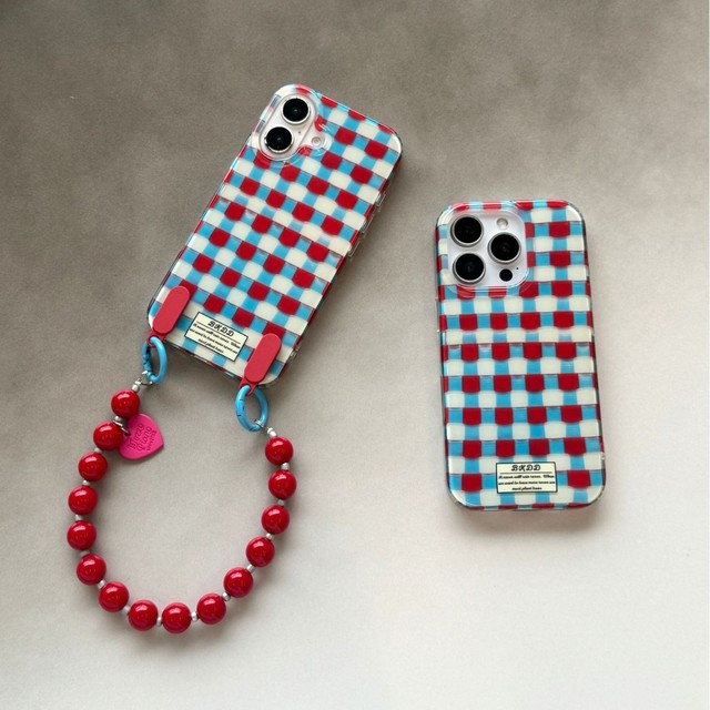 All-inclusive Ins Simple Red Blue Plaid TPU Mobile Phone Case for Apple 16Promax IPhone15Pro Portable 14 13 Including Phone Grip