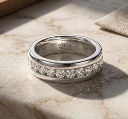Bague de mode pour femme, couleur D-E, 1 carat, moins de 4 mm, moissanite certifiée GRA, bague en argent sterling, demi-alliance éternelle pour femme - Product Image 6